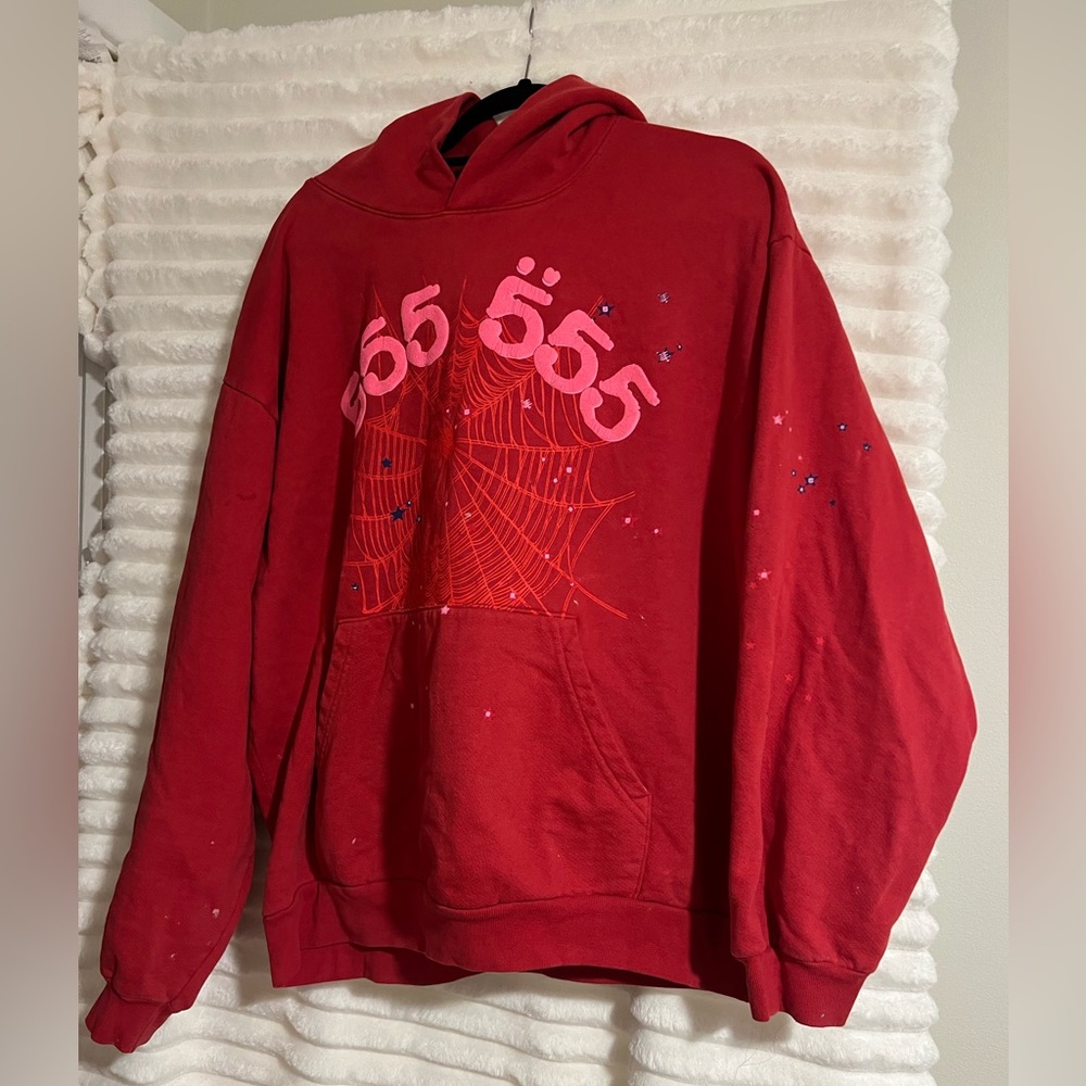 Sp5der Worldwide Red Angel Number 555 Hoodie